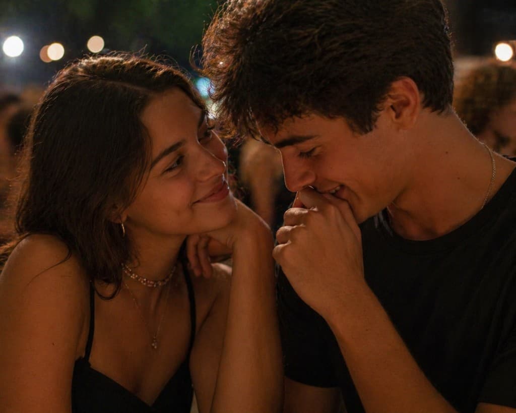 Exemplo: casal em um momento romântico à noite